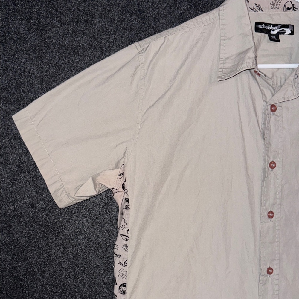 Anchor Blue  Y2K Beige Short Sleeve Shirt with Patterned Trim XL - Picture 4 of 9